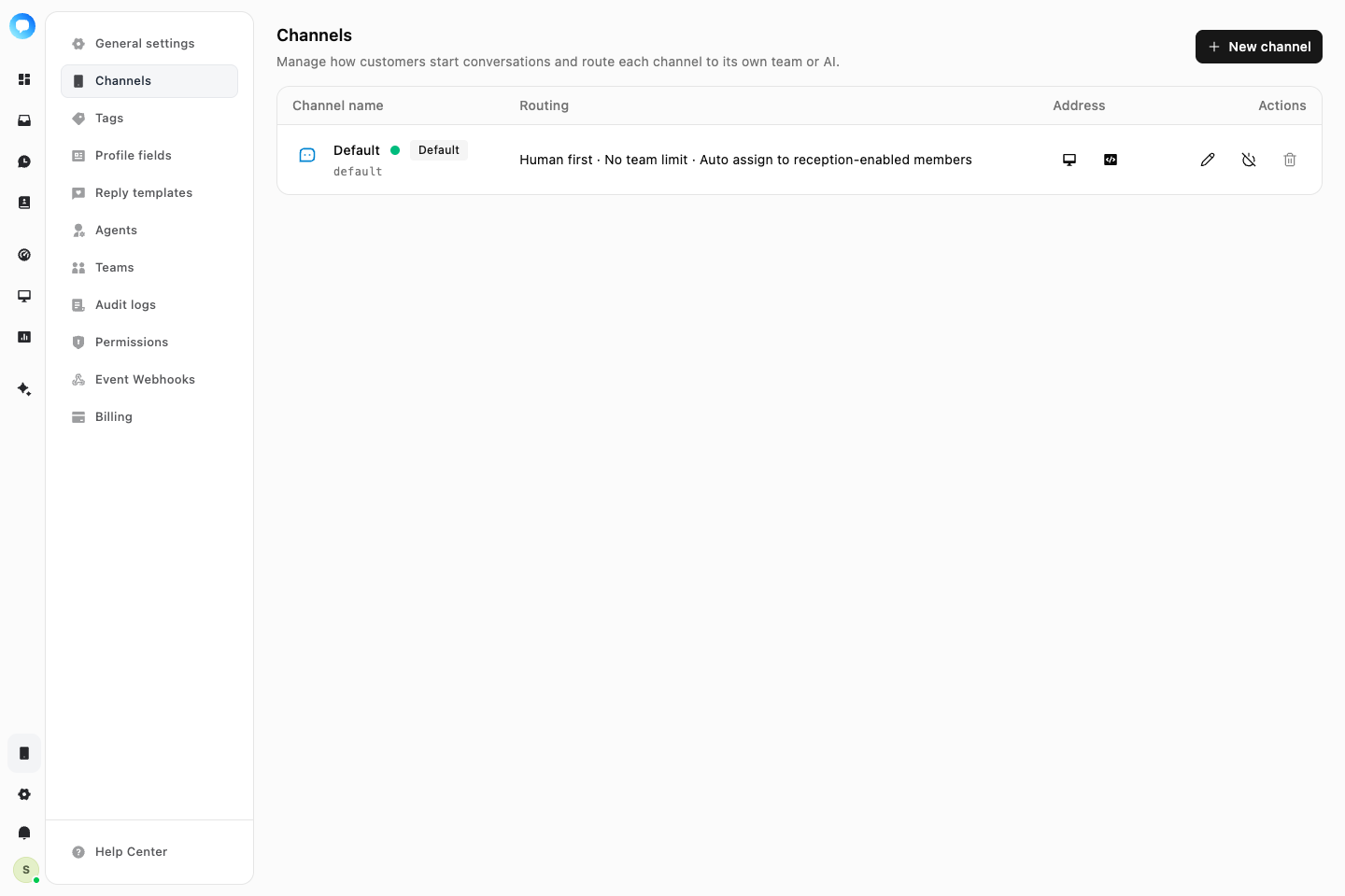 NavoChat Channels page in English