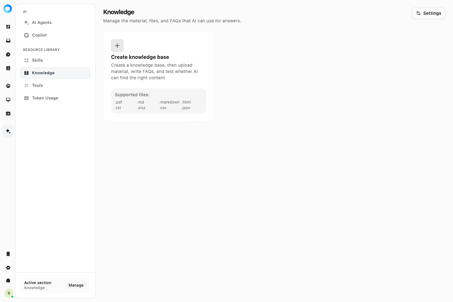 NavoChat Knowledge page in English